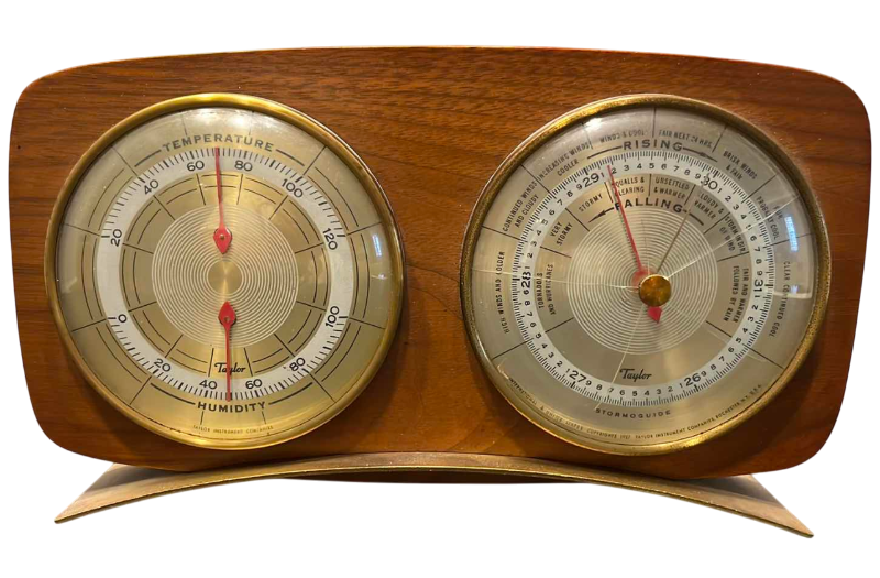 Photo 1 of VINTAGE BAROMETER WEATHER TAYLOR INSTRUMENT ART DECO MADMEN WOOD