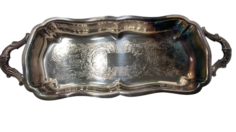 Photo 1 of VINTAGE LEONARD SILVERPLATE FOOTED HANDLED SERVING TRAY