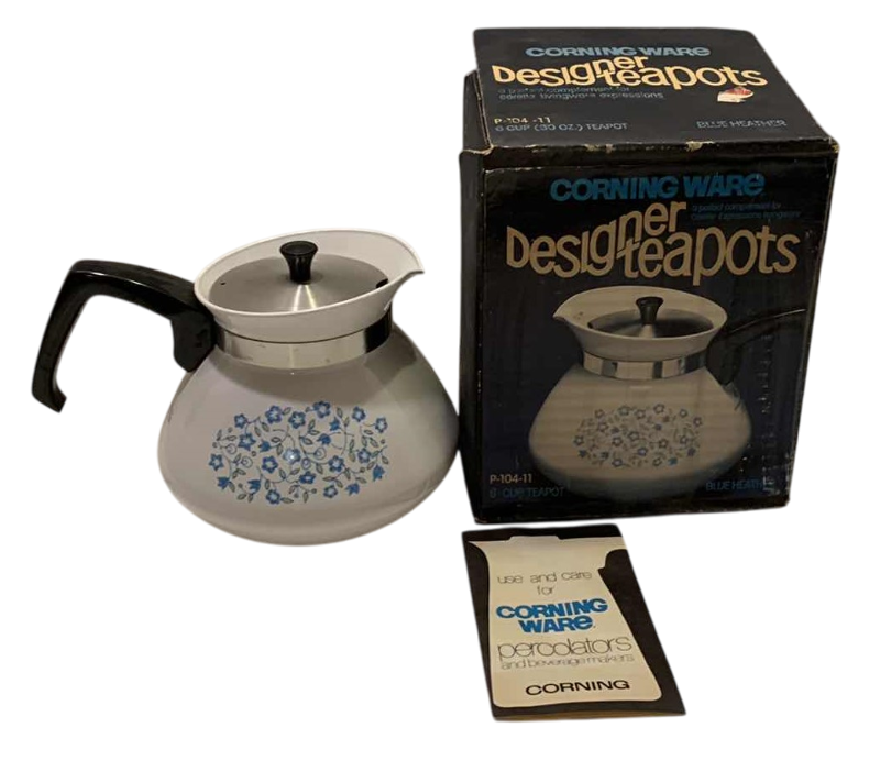 Photo 1 of VINTAGE CORNING WARE 6 CUP TEAPOT P-104-11 WITH ORIGINAL BOX