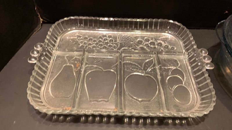 Photo 1 of VINTAGE FIRE KING SAPPHIRE BLUE PHILBE CASSEROLE DISH AND CANDY SERVING PLATES