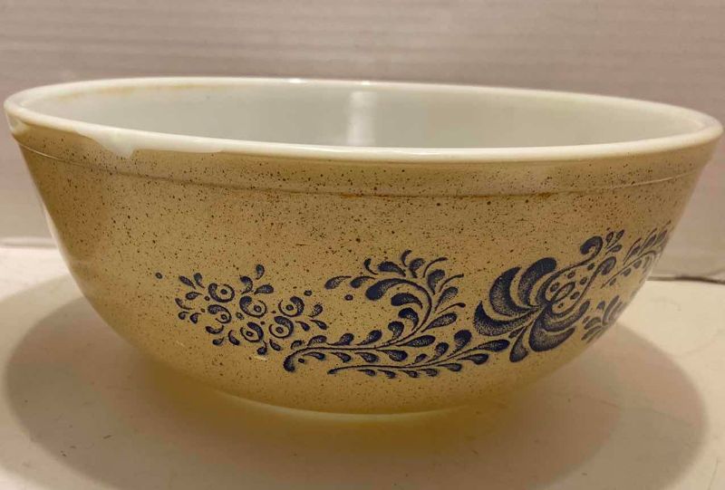 Photo 1 of 2-VINTAGE PYREX HOMESTEAD BLUE SPECKLES MIXING BOWLS