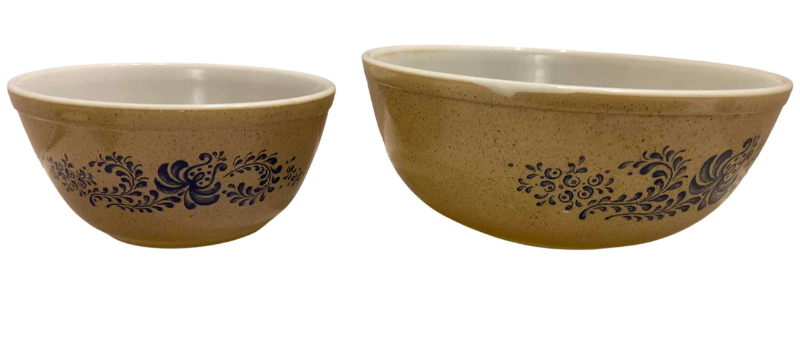 Photo 1 of 2-VINTAGE PYREX HOMESTEAD BLUE SPECKLES MIXING BOWLS