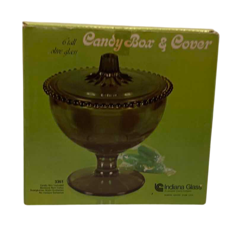 Photo 1 of VINTAGE STEMMED CANDY BOX AND COVER OLIVE GREEN