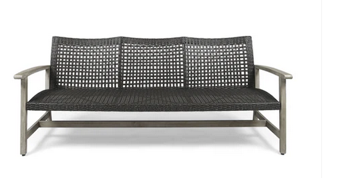 Photo 1 of MARCIA OUTDOOR 3-SEATER WICKER WEAVE SOFA WITH ACACIA WOOD FRAME LIGHT GREY WASH AND BLACK WICKER SOFA