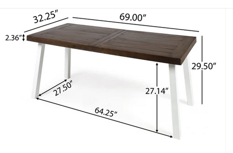 Photo 1 of MIKA OUTDOOR FINISHED ACACIA WOOD DINING TABLE GREY FINISH + RUSTIC METAL 