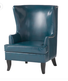 Photo 1 of JAMESON LEATHER HIGH BACK WINGBACK ARMCHAIR TEAL COLOR