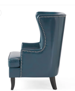 Photo 1 of JAMESON LEATHER HIGH BACK WINGBACK ARMCHAIR TEAL COLOR