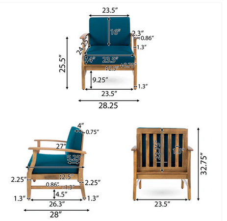 Photo 1 of ABENA OUTDOOR TEAK FINISHED ACACIA WOOD CLUB CHAIRS WITH WATER RESISTANT BLUE COLOR CUSHIONS