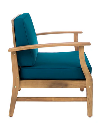 Photo 1 of ABENA OUTDOOR TEAK FINISHED ACACIA WOOD CLUB CHAIRS WITH WATER RESISTANT BLUE COLOR CUSHIONS