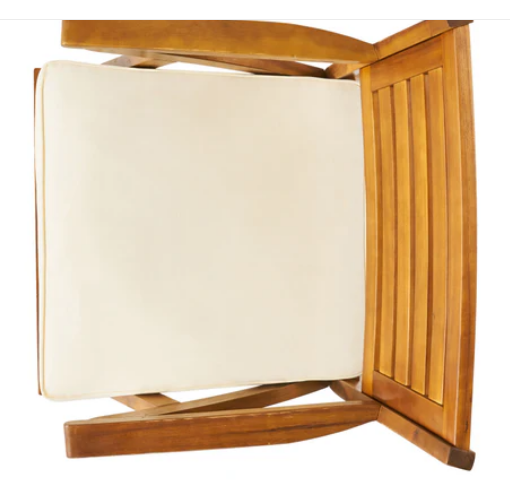 Photo 1 of LANE OUTDOOR FARMHOUSE HAIRPIN LEGS TEAK FINISH + CREAM CUSHION OUTDOOR PATIO CHAIR