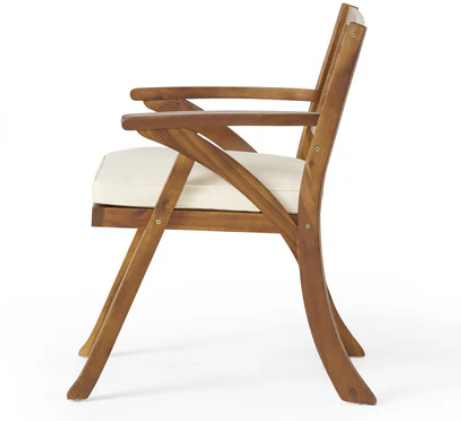 Photo 1 of LANE OUTDOOR FARMHOUSE HAIRPIN LEGS TEAK FINISH + CREAM CUSHION OUTDOOR PATIO CHAIR