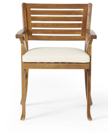 Photo 1 of LANE OUTDOOR FARMHOUSE HAIRPIN LEGS TEAK FINISH + CREAM CUSHION OUTDOOR PATIO CHAIR