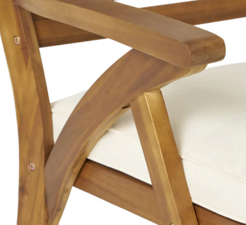 Photo 1 of LANE OUTDOOR FARMHOUSE HAIRPIN LEGS TEAK FINISH + CREAM CUSHION OUTDOOR PATIO CHAIR
