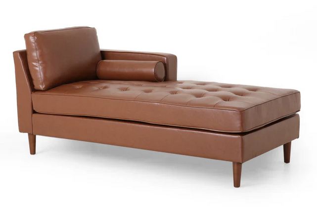 Photo 1 of HIXON CONTEMPORARY TUFTED UPHOLSTERED CHAISE LOUNGE COGNAC COLOR