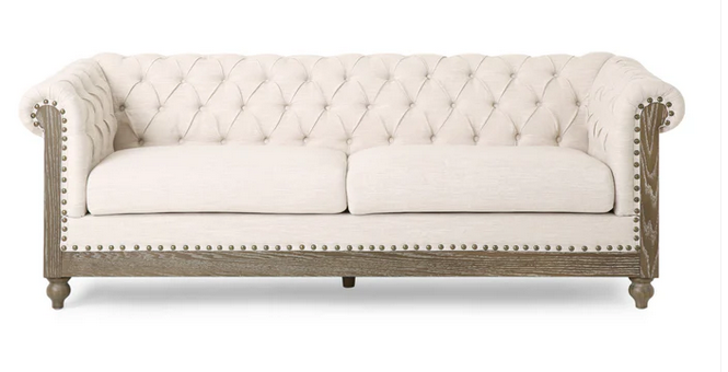 Photo 1 of KINZIE CHESTERFIELD TUFTED FABRIC 3 SEATER WITH NIAL HEAD TRIM 