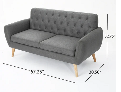Photo 1 of ALSCOT MID CENTURY MODERN FABRIC TUFTED OVERSIZED LOVESEAT GREY