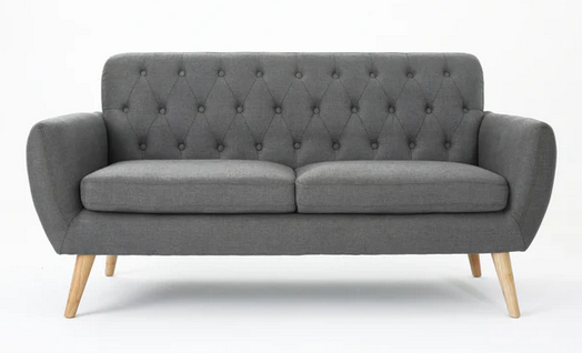 Photo 1 of ALSCOT MID-CENTURY MODERN FABRIC TUFTED OVERSIZE GREY LOVESEAT
