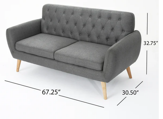 Photo 1 of ALSCOT MID-CENTURY MODERN FABRIC TUFTED OVERSIZE GREY LOVESEAT