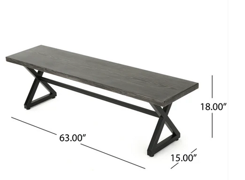 Photo 1 of ROSARITO OUTDOOR ALUMINUM DINING BENCH WITH BLACK STEEL FRAME