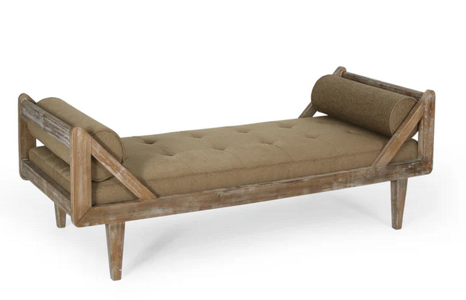 Photo 1 of HULLER RUSTIC TUFTED DOUBLE END CHAISE LOUNGE WITH BOLSTER PILLOWS  IN BEIGE