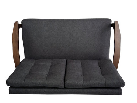 Photo 1 of SAMULLE MID CENTURY WAFFLE STITCH TUFTED ACCENT LOVESEAT WITH RUBBERWOOD LEGS BLACK AND WALNUT FINISH