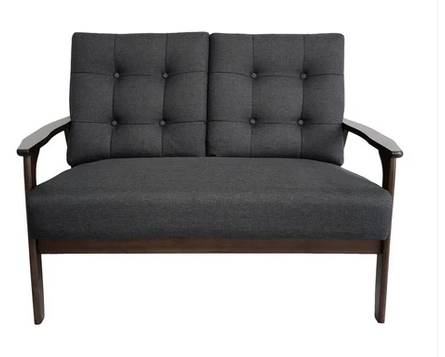 Photo 1 of SAMULLE MID CENTURY WAFFLE STITCH TUFTED ACCENT LOVESEAT WITH RUBBERWOOD LEGS BLACK AND WALNUT FINISH