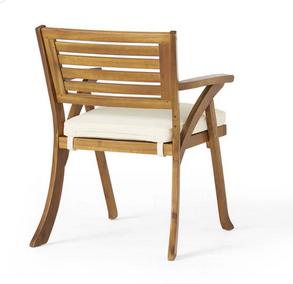 Photo 1 of HELEN OUTDOOR GREY FINISH ACACIA WOOD CREAM CUSHION OUTDOOR ARM CHAIR SET OF TWO