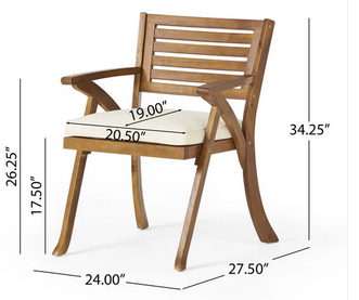 Photo 1 of HELEN OUTDOOR GREY FINISH ACACIA WOOD CREAM CUSHION OUTDOOR ARM CHAIR SET OF TWO