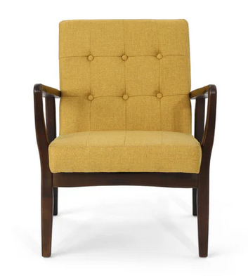 Photo 1 of CALLISTO FABRIC MID-CENTURY BIRCH CLUB CHAIR MUSTARD COLORED