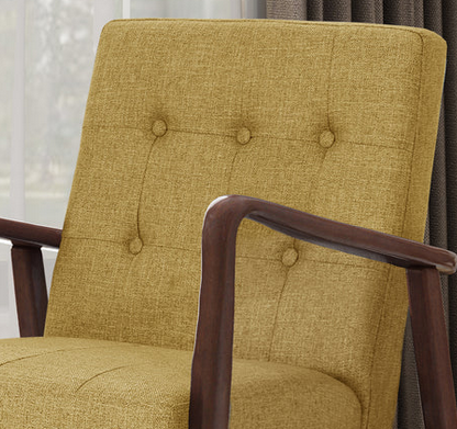 Photo 1 of CALLISTO FABRIC MID-CENTURY BIRCH CLUB CHAIR MUSTARD COLORED
