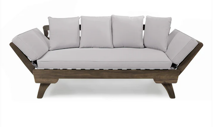 Photo 1 of OTHELLO GRAY ACACIA CONVERTIBLE OUTDOOR SOFA DAYBED + LIGHT GREY CUSHIONS