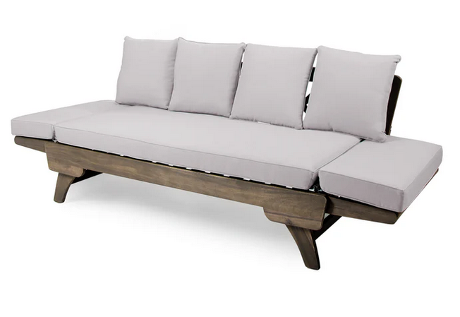 Photo 1 of OTHELLO GRAY ACACIA CONVERTIBLE OUTDOOR SOFA DAYBED + LIGHT GREY CUSHIONS