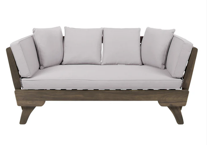 Photo 1 of OTHELLO GRAY ACACIA CONVERTIBLE OUTDOOR SOFA DAYBED + LIGHT GREY CUSHIONS