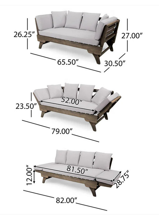 Photo 1 of OTHELLO GRAY ACACIA CONVERTIBLE OUTDOOR SOFA DAYBED + LIGHT GREY CUSHIONS