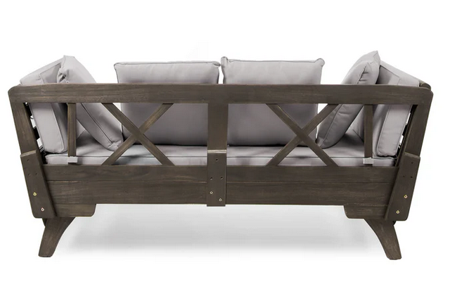 Photo 1 of OTHELLO GRAY ACACIA CONVERTIBLE OUTDOOR SOFA DAYBED + LIGHT GREY CUSHIONS