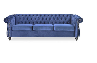 Photo 1 of ADETOKUNBO TUFTED VELVET CHESTERFIELD 3 SEATER SOFA BLUE 