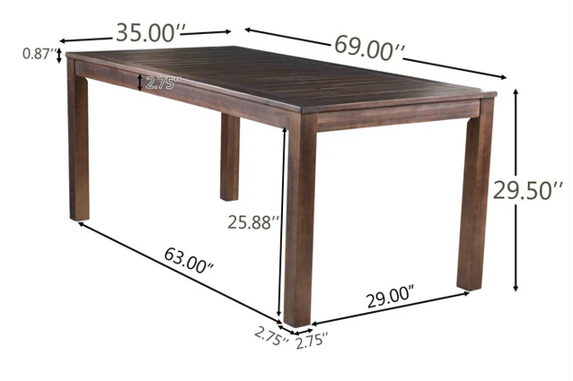 Photo 1 of MARIN RUSTIC OUTDOOR SLATTED DARK BROWN ACACIA WOOD DINING TABLE