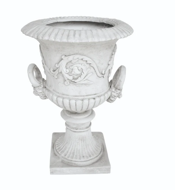 Photo 1 of JOA CHALICE GARDEN URN PLANTER, ROMAN, BOTANICAL, LIGHTWEIGHT CONCRETE ANTIQUE WHITE VASE