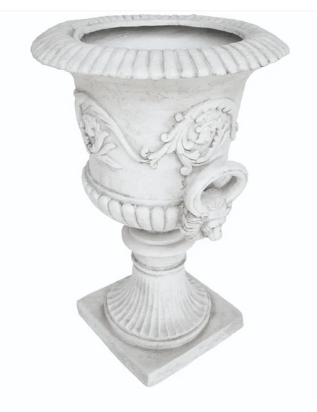 Photo 1 of JOA CHALICE GARDEN URN PLANTER, ROMAN, BOTANICAL, LIGHTWEIGHT CONCRETE ANTIQUE WHITE VASE