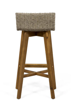 Photo 1 of BELLAGIO OUTDOOR ACACIA WOOD TEAK FINISH + LIGHT BROWN WICKER BAR STOOLS SET OF 2 