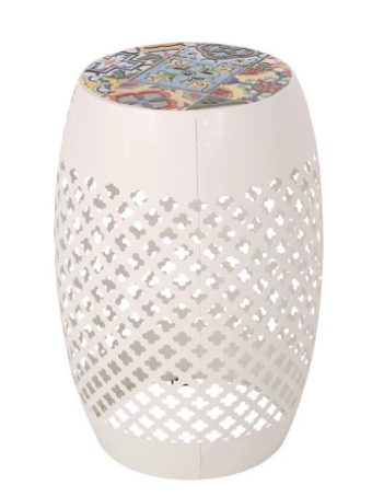 Photo 1 of KALYSE OUTDOOR LACE CUT SIDE TABLE WITH TILE TOP WHITE 
