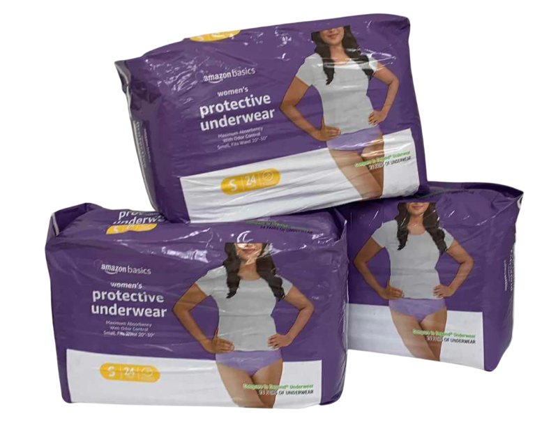Photo 1 of AMAZON BASICS WOMENS PROTECTIVE UNDERWEAR SIZE SMALL 3 PACKS OF 24