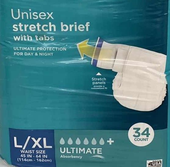 Photo 1 of ASSURANCE UNISEX STRETCH BRIEF WITH TABS SIZE L/XL 34 COUNT