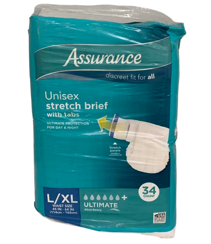 Photo 1 of ASSURANCE UNISEX STRETCH BRIEF WITH TABS SIZE L/XL 34 COUNT