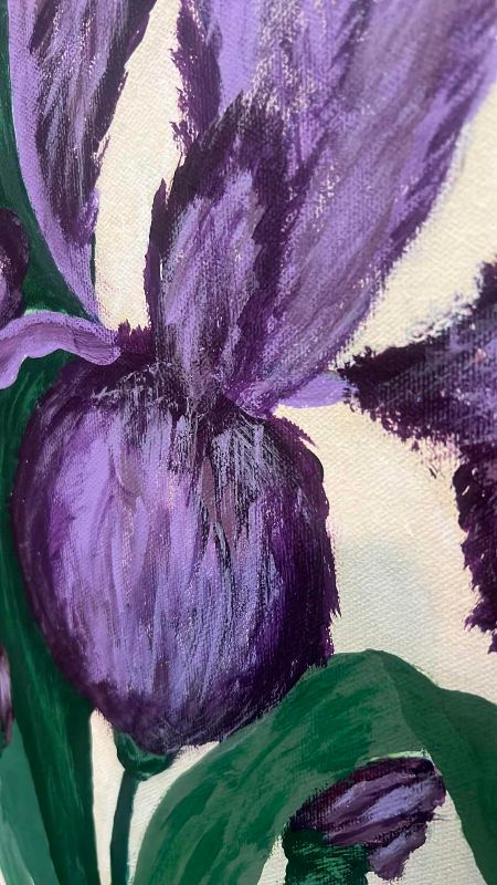 Photo 1 of ORIGINAL JUDY STOKES OIL PAINTING IRIS FLOWERS 24” X 28”