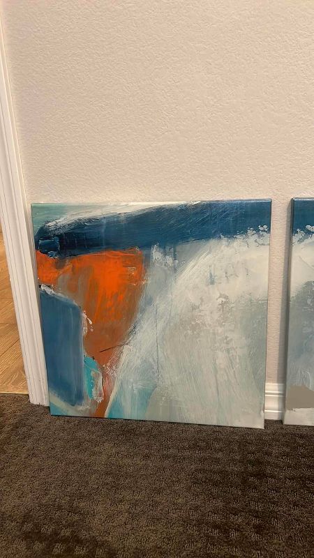 Photo 1 of SET OF 3 ORIGINAL OIL ABSTRACT ARTWORK EACH 17” X 17”
