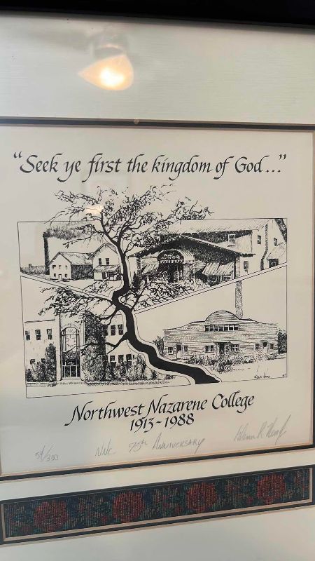 Photo 1 of ORIGINAL 75TH ANNIVERSARY RELIGIOUS COLLEGE ARTWORK SIGNED 12.5” X 15.5”