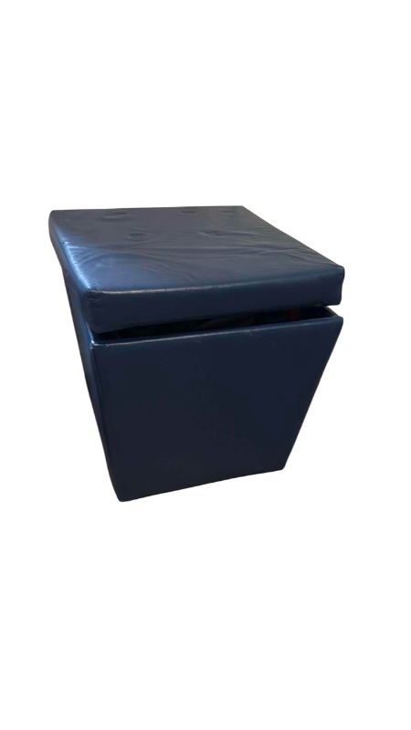 Photo 1 of BLUE FAUX LEATHER STORAGE OTTOMAN 17” X 17” X 17” H