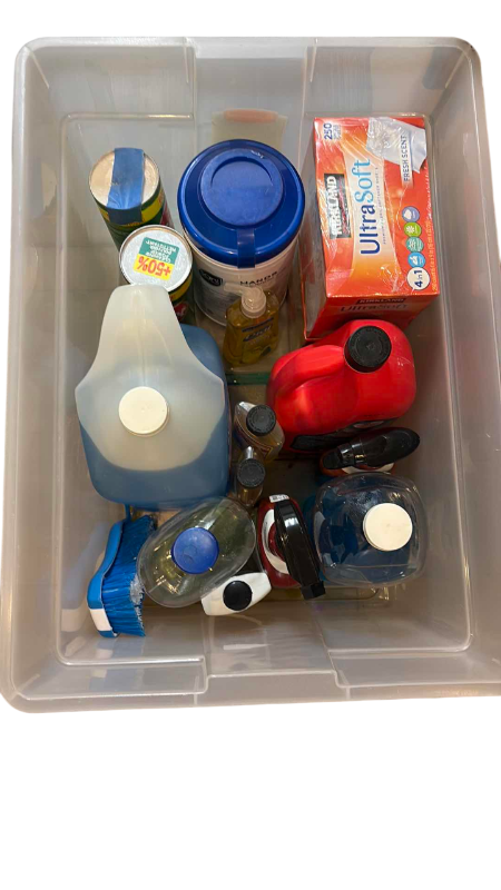 Photo 1 of TOTE OF CLEANING SUPPLIES