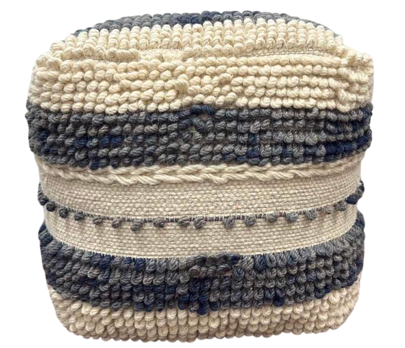 Photo 1 of WOOL 16" SQUARE POUF CREAM AND BLUE